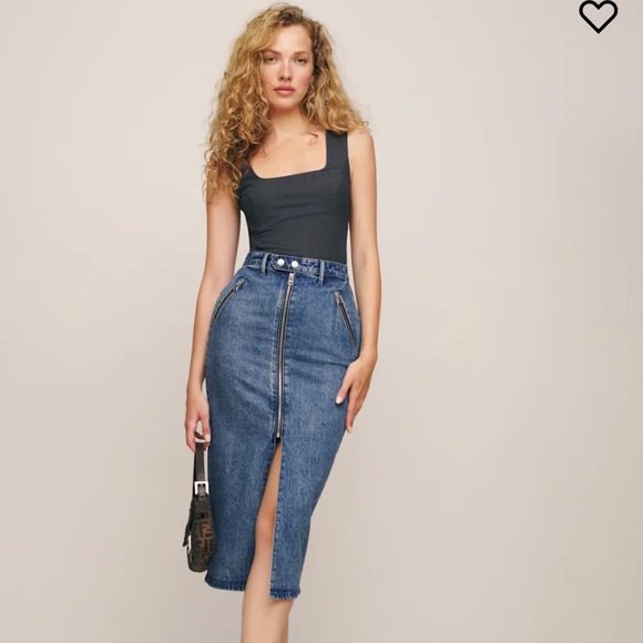 Reformation Leilani Denim Midi Skirt Mercer - Size 25 - Picture 1 of 1